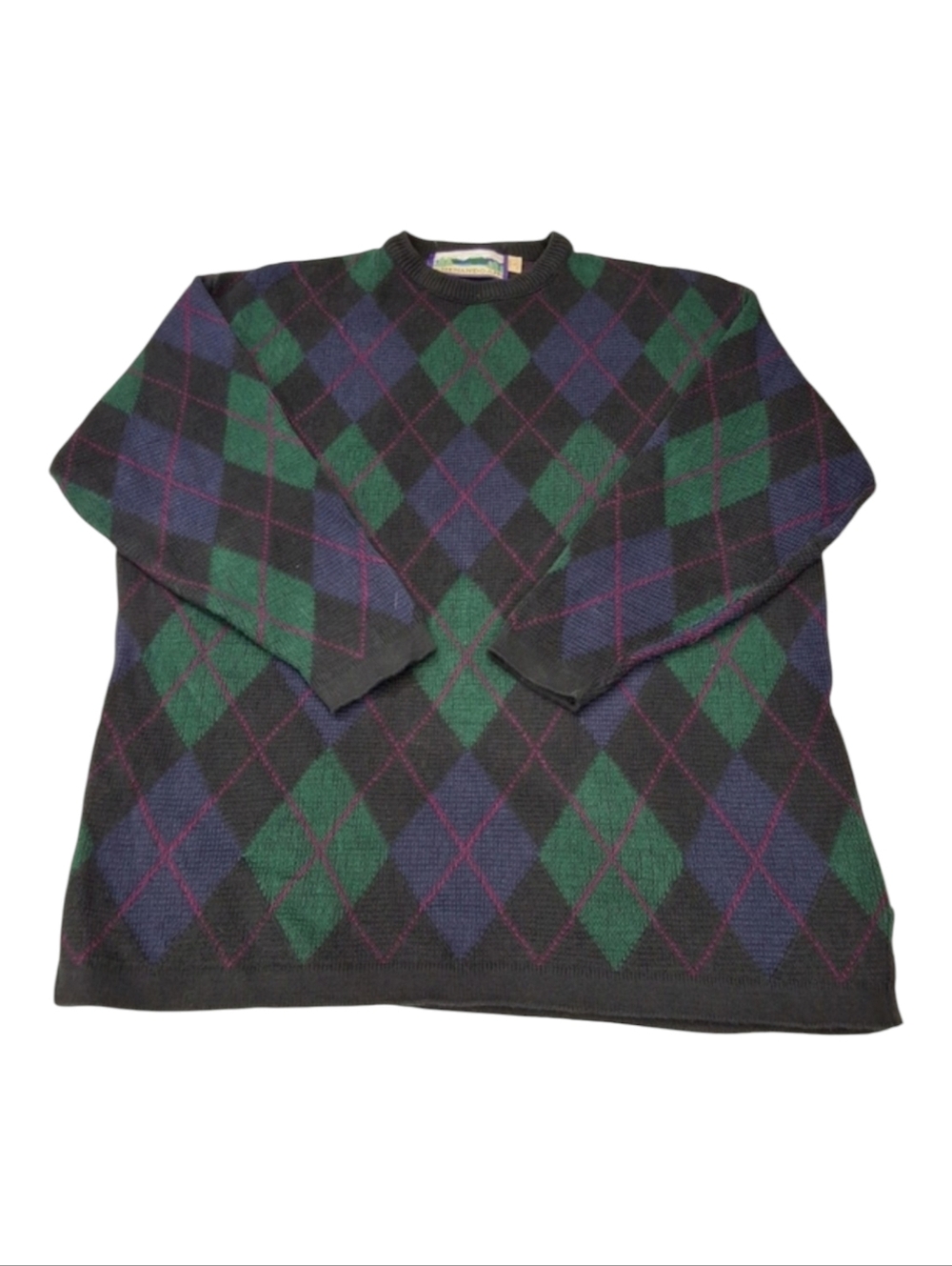 Shenandoah~VTG~Argyle Women's Sweater~ Green, Purple,Black~Granola~Size Large